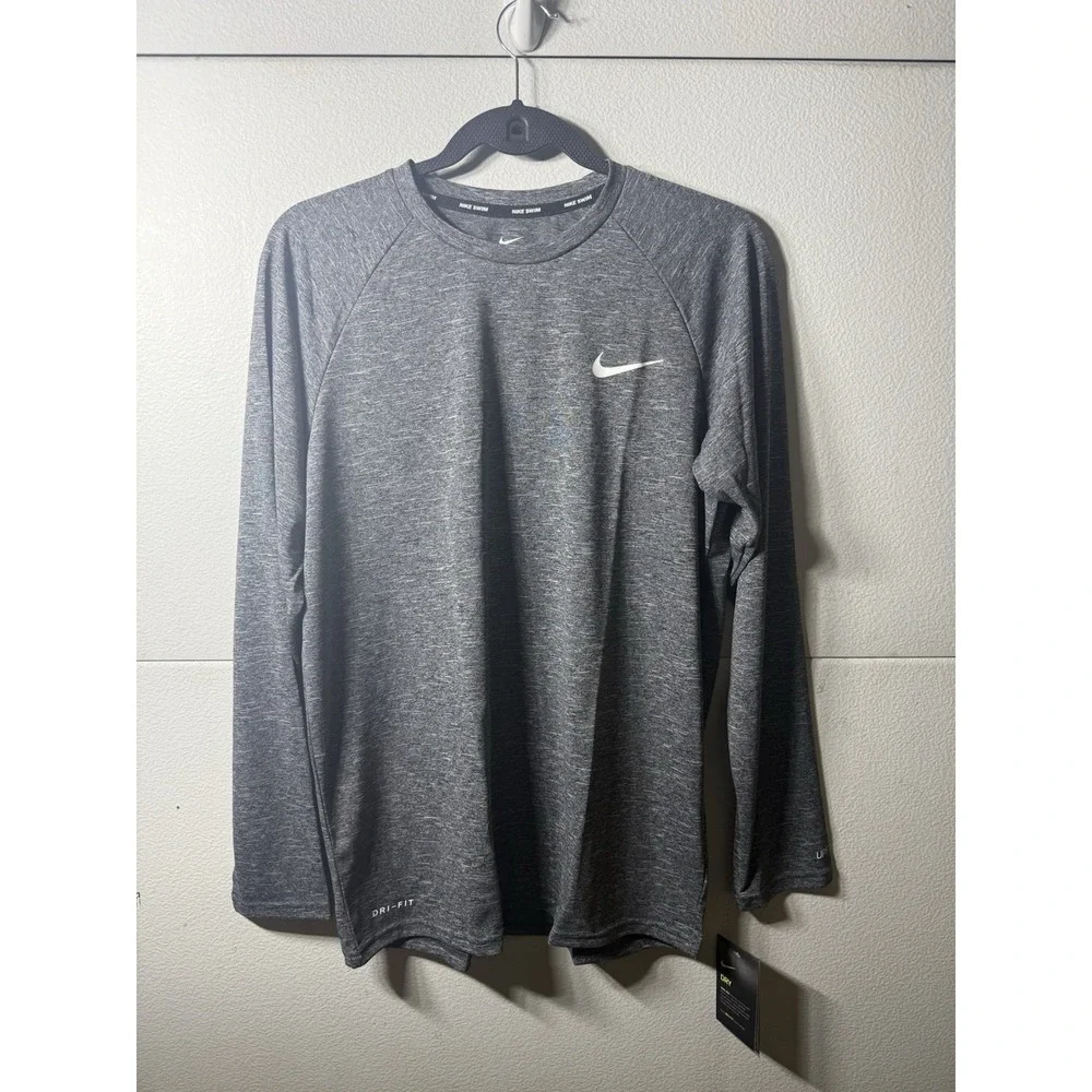 NWT‎ Nike Men's Medium Hydroguard Swim Shirt Long Sleeve UPF 40+ Heather Gray